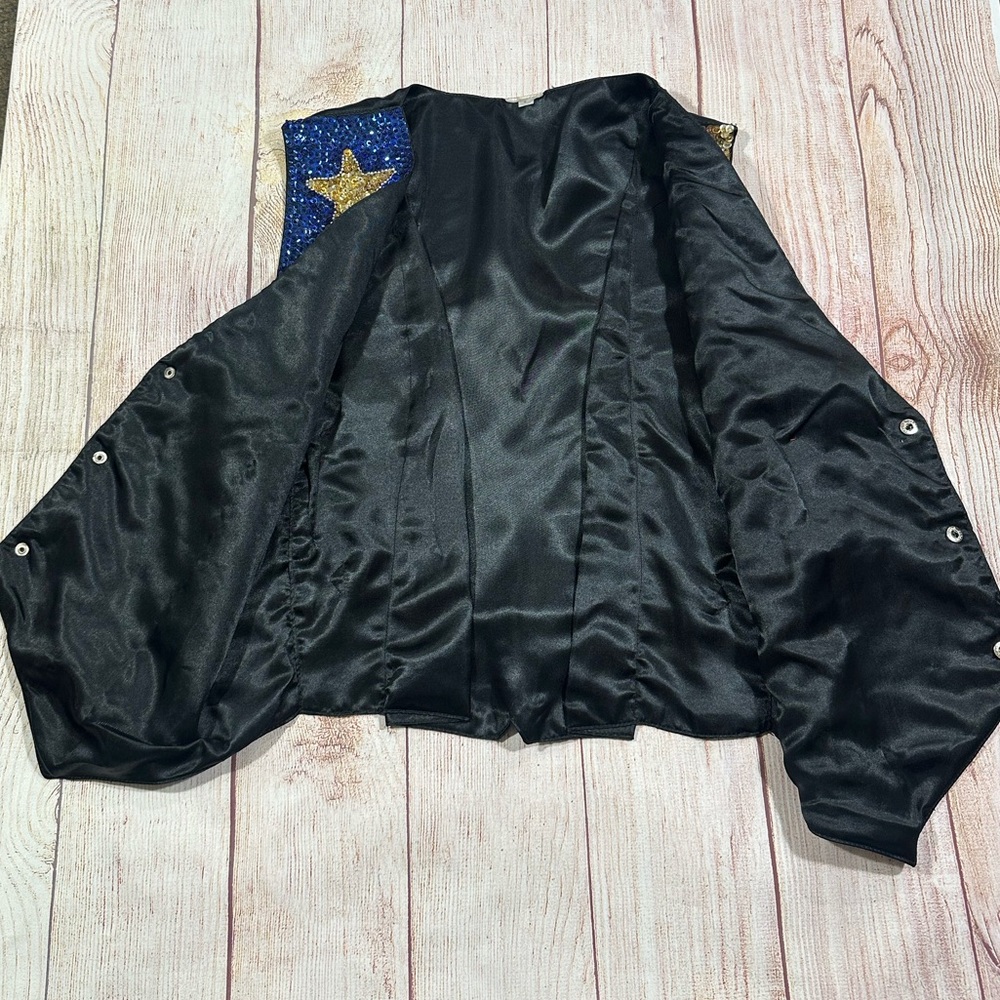 Vintage Y2K Patriotic Glitter Star Flag Sequin Waistcoat Button Vest - Picture 2 of 10